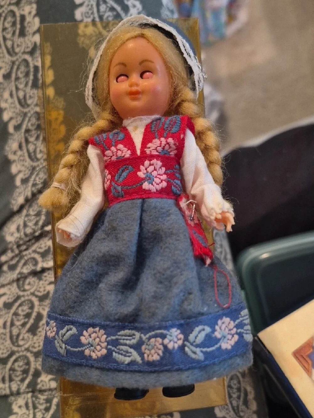 Romsdal Handmade Norwegian Doll in Red and Cream Traditional Costume